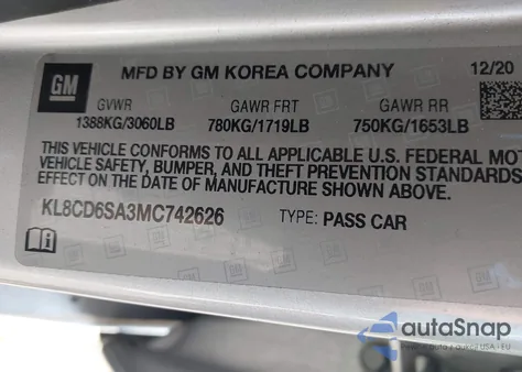 2021 Chevrolet Spark Fwd 1Lt Automatic from USA, damaged, VIN KL8CD6SA3MC742626